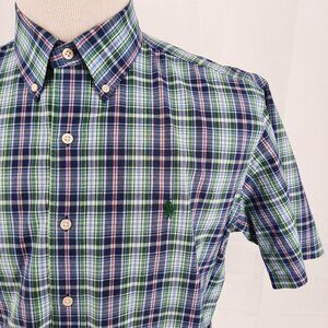Ralph Lauren Green Pony Shirt Men's Large Classic Fit Button Down Short Sleeve